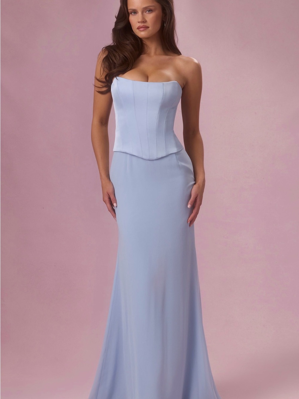 Oh Polly Strapless Corset Midi Dress in Powder Blue - Picture 4 of 6